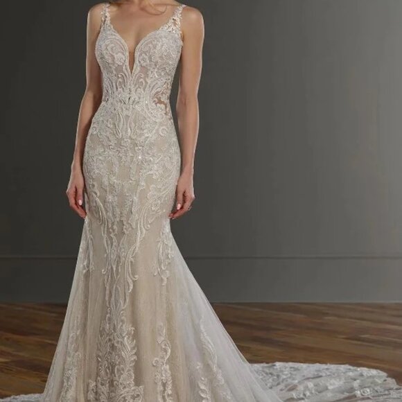 New!! Martina Liana Style #1111-V-NECK LACE FIT-AND-FLARE GOWN - Picture 8 of 9